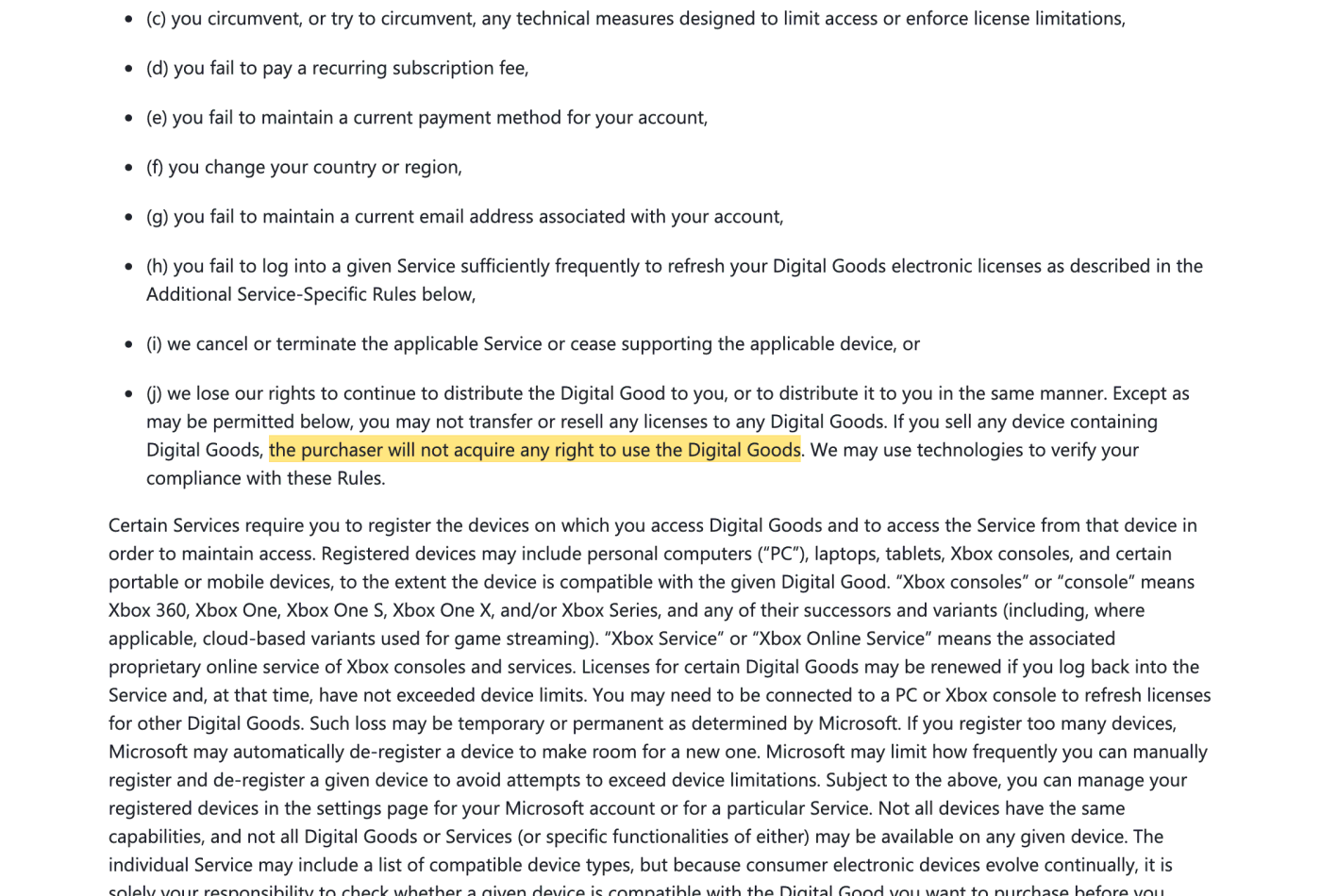 Screenshot of section General Rules on support.microsoft.com, with the quoted phrase highlighted.